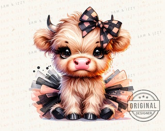 Highland Cow Png, Highland Cow Design, Pink Cow, Coquette Png, Cow Bundle, Highland Cow Art, Cow Sublimation, DTF, POD, Cute Cow Png
