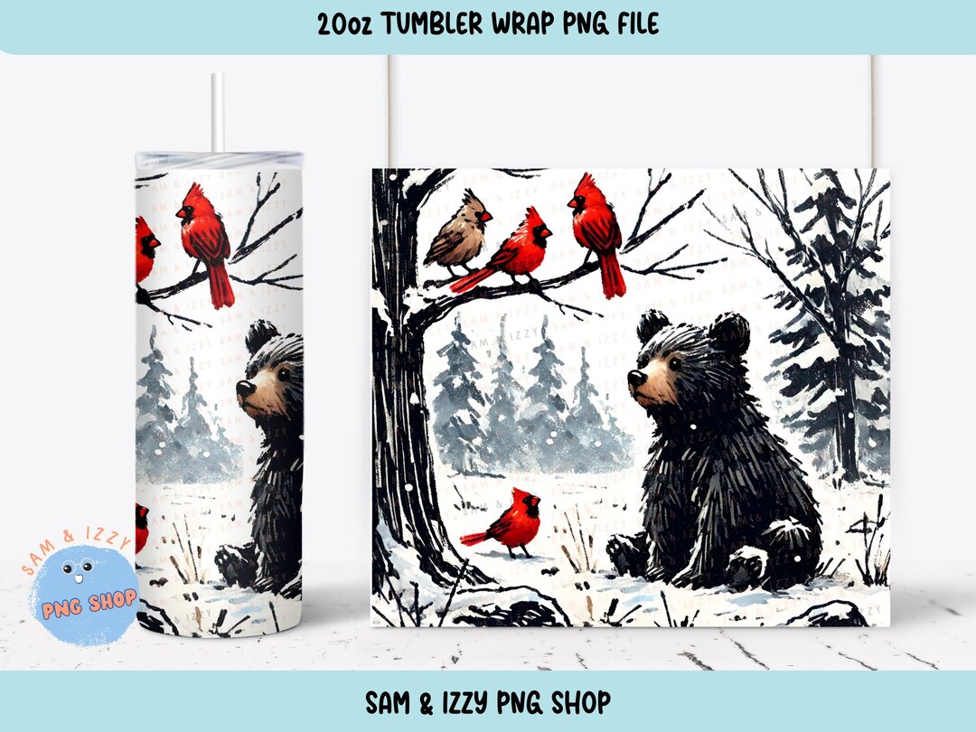 20oz Skinny Tumbler Wrap Cute Black Bear Cub Sublimation Design PNG ...