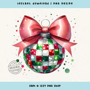 Enfeite de Natal Disco Png, Designs de Sublimação de Bola de Discoteca Coquette, Download Instantâneo Retro Holiday Sparkly, Clipart Festivo Rosa, DTF