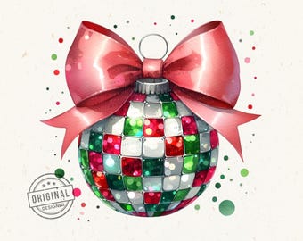 Disco Christmas Ornament Png, Coquette Disco Ball Sublimation Designs, Retro Holiday Sparkly Instant Download, Festive Pink Clipart, DTF