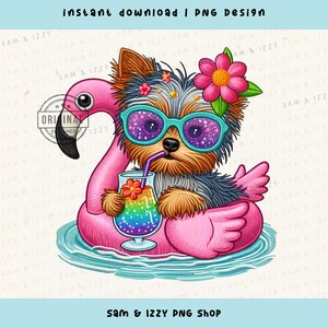 Yorkie Png, Beach Vibes Png, Summer Sublimation, Faux Embroidery, Vacation Png Designs, Dog Mom, Dog Lover Png, Dog Stickers, DTF