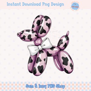 Niedlicher Retro Kuh-Druck-Kokett-Ballon-Hund Png-Sublimationsdesign Kinder-Einladungs-Png-Party-Ballon-Tier-adrette Girly Grafik-Hundeliebhaber