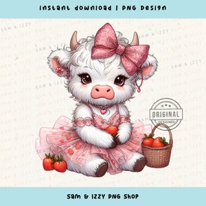 Highland Cow Png, Highland Cow Design, Pink Cow, Coquette Png, Cow Bundle, Highland Cow Art, Cow Sublimation, Cute Cow Png, Strawberries Png