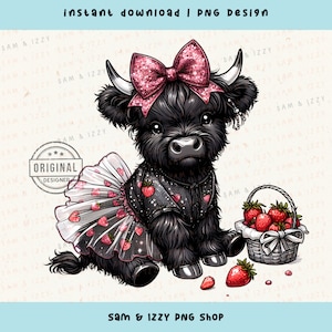 Highland Cow Png, Highland Cow Design, Pink Cow, Coquette Png, Cow Bundle, Highland Cow Art, Cow Sublimation, Cute Cow Png, Strawberries Png