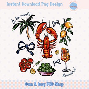 Französischer Hummer Sommer Png Sublimationsentwurf Küstenmarkt Boho Ästhetik Clipart Trendige Nautische Hummer Cottagecore Food Lover Grafiken