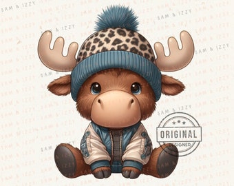 Cute Moose PNG Clipart, Kids T-shirt Design (Digital Download)