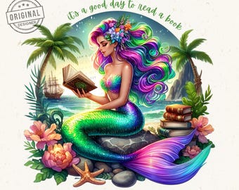 Book Reading Shirt, Book Shirt Design, Bookworm Reading Png, Book Lover Png, Bookwork Png, One More Chapter, Mermaid Png, Mermaid Clipart