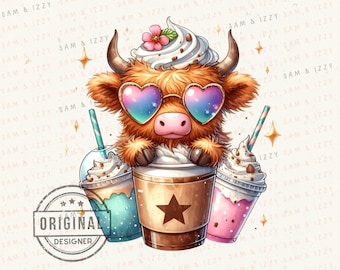 Lustige Highland Kuh PNG, Western Kaffee Design (Digitaler Download)