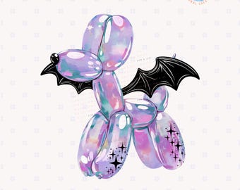 Pastel Bat Balloon Dog Png Cute Halloween Balloon Animal Clipart Spooky Cute Sublimation Design Kawaii Bat Wings Fall Girly Halloween Png
