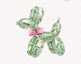 Cute Retro Pickle Green Coquette Balloon Dog Png Sublimation Design Kids Invitation Party Balloon Animal Preppy Girly Graphics Dog Lover DTF
