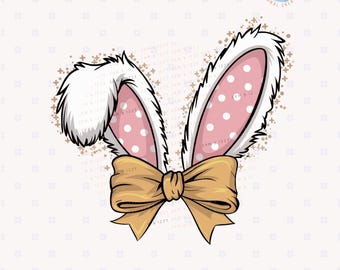 Cute Coquette Easter Bunny Ears Png Sublimation Designs, Bunny Bow Png, Trendy Girls Easter Graphics, Easter Coquette Bow Png, Tote, Mug,DTF