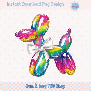 Niedliche Retro Regenbogen Coquette Ballon Hund Png Sublimationsentwurf Kinder Einladung Party Ballon Tier Preppy Girly Grafiken Hundeliebhaber