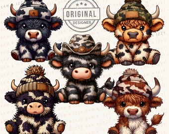 Highland Cow Clipart, Highland Cow Design, Embroidered Cow, Western Png, Cow Bundle, Highland Cow Art, Western Sublimation, Cute Cow Png,DTF