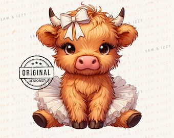 Cute Highland Cow PNG, Pink Coquette Design (Digital Download)