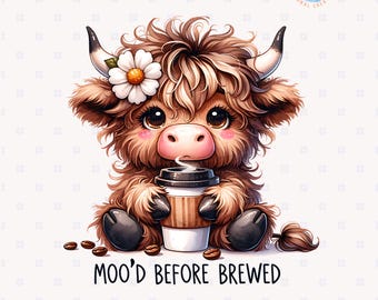Highland Cow Clipart, Anti-Social Introvert Png, Coffee Lover Highland Cow Lover PNG, Cute Animal Clipart, Just Moody Graphics for Tshirts