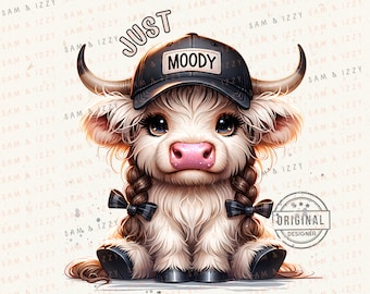 Moody Png, Highland Cow Bundle, Western Cow Png, Cow Sublimation, Cute Cow Bundle, Farm Animals Png, Moody Highland Cow, Cow Graphics, DTF