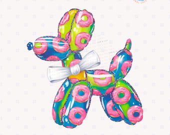 Cute Pink Donut Balloon Dog Png Sublimation Design Kids Party Invitation Png Pretty Aesthetic Balloon Animal Preppy Girly Graphics Dog Lover