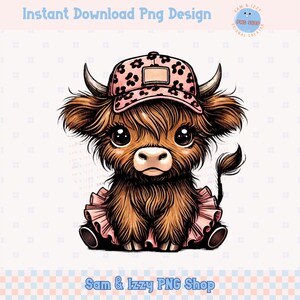 Lindo diseño de gorro de vaca de las tierras altas, imágenes prediseñadas PNG, gráficos de amantes de las vacas y los animales de granja con estampado de leopardo, niños pequeños, bolsa de mano, taza, sublimación de camisetas