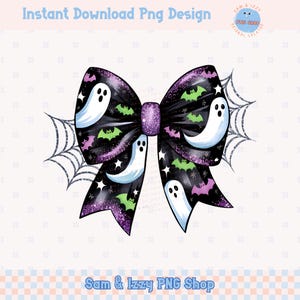 Ghost Bow PNG, Halloween Bow Sublimacja, Uroczy Upiorny Clipart, Bougie Ghost Bat PNG do Jesiennych Rzemiosł, Kawaii Halloween Spiderweb Grafika DTF