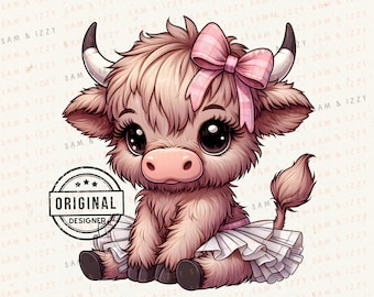 Cute Highland Cow PNG, Pink Bow, Coquette Design