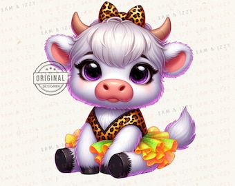 Imagen PNG de vaca de las Tierras Altas con estampado de leopardo, Coquette Art (descarga digital)