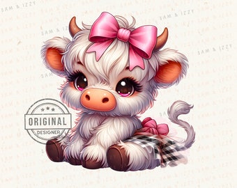 Highland Cow Png, Highland Cow Design, Pink Cow, Coquette Png, Cow Bundle, Highland Cow Art, Cow Sublimation, DTF, POD, Cute Cow Png