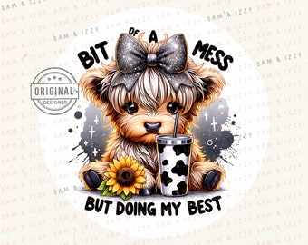 Car Coaster Png, Cow Car Coaster, Bit of a Mess Png, Highland Cow Png, Highland Cow Design, Cow Sublimation, Western Png, Cute Cow Coaster