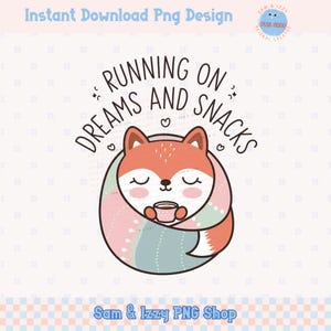 Joli renard bohème Png, Sublimation d'animaux des bois douillets, dessins de renard somnolent, clipart amateur de café nourriture collation, graphiques automne, chemise de casanier Png
