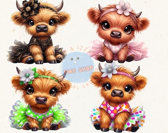 Cute Highland Cow with Tutu PNG Sublimation Design, Rainbow Tutu Country Girl Png Bundle, Cute Baby Calf, Farm Animals,Cow Tshirt Design,DTF