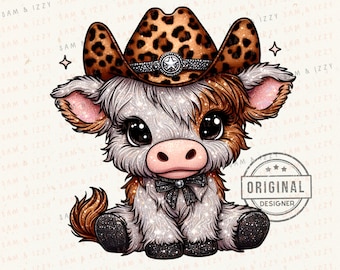 Cowgirl Highland Cow PNG, Western Design (Digital Download)