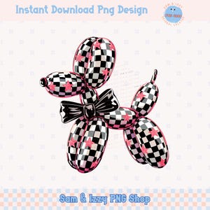 Niedlicher Retro Karierter Druck-Kokett-Ballon-Hund Png-Sublimationsentwurf Kindereinladungs-Party-Ballon-Tier-adrette Girly Grafik-Hundeliebhaber