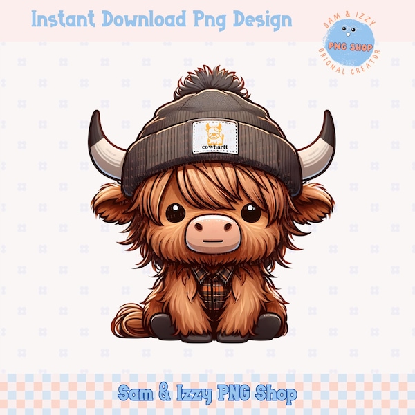 Jolie vache Highland PNG, design western, art imprimable (téléchargement numérique)
