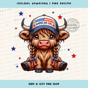 4 juillet png, vache patriotique, vache américaine, vache de l'ouest, autocollant vache Highland, conception vache Highland, illustration vache, sublimation vache