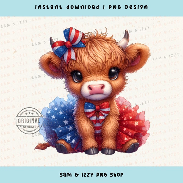 Fourth Of July Png, Patriotic Cow, American Cow, Western Cow, Highland Cow Sticker, Highland Cow Design, Cow Illustration, Cow Sublimation