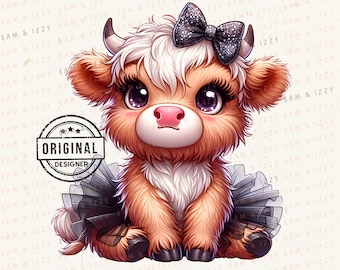 Cute Highland Cow PNG, Pink Cow, Coquette Design (Digital Download)