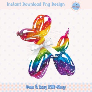 Cute Retro Rainbow Coquette Balloon Dog Png Sublimation Design Kids Invitation Party Balloon Animal Preppy Girly Graphics Dog Lover