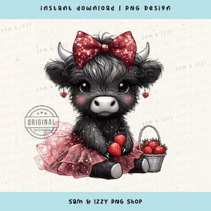 Highland Cow Png, Highland Cow Design, Pink Cow, Coquette Png, Cow Bundle, Highland Cow Art, Cow Sublimation, Cute Cow Png, Strawberries Png