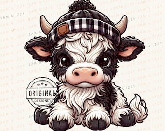 Highland Cow Png, Highland Cow Design, Faux Embroidery, Cow Bundle, Highland Cow Art, Western Png, Cow Sublimation, DTF, POD, Cute Cow Png
