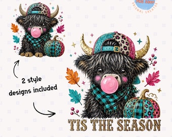 Highland Cow Fall PNG Bundle, Tis The Season PNG, Cute Cow PNG, Autumn Sublimation Design, Western Fall Designs