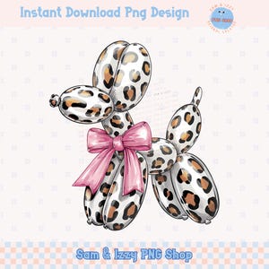 Carino retrò leopardato Coquette palloncino cane Png sublimazione design bambini invito festa palloncino animale preppy ragazza grafica amante dei cani