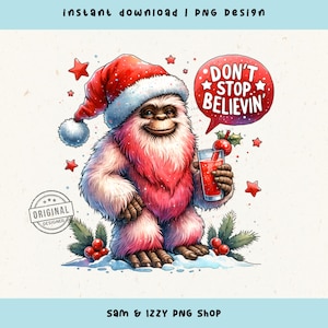 Noël Big Foot Yeti, Père Noël Big Foot Believe, amateur de grands pieds, conceptions de chemise de vacances de Noël, bonnet de Noel PNG, clipart festif tendance