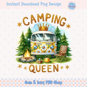 Reina del Camping Png, Sublimación de Camper, Clipart de Camping, Pegatinas para Amantes del Camping al Aire Libre, Diseño Digital de Camper, Vida de Camper, Caravana DTF