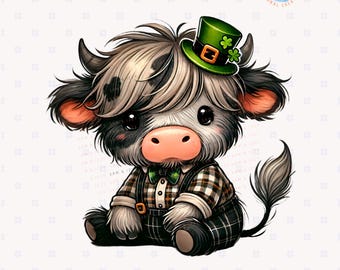 St Patrick's Day Cute Baby Highland Cow Bundle, St Patty's Boys Sublimation, Lucky Cow Shamrock Designs, Kids St Patty's Tshirt Graphics,DTF