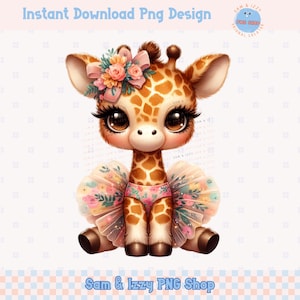 Niedliche Frühlings-Tütü Giraffe Png, Safari-Frühlings-Dekor-Sublimationsdesign, Sommer-Dschungel-Kinderzimmer-Grafiken, Blumengiraffen-Liebhaber Png, Mädchen-Hemd