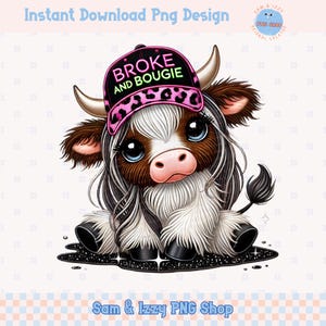 Broke et Bougie vache Png Sublimation Design, graphismes drôles sarcastiques de vache des Highlands de l'Ouest sarcastique, Country Girl Png, Cow Lover Clipart, DTF