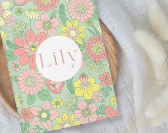 Personalisiertes Blumenandenken-Tagebuch - personalisiertes Tagebuch für Kinder, individuelles Notizbuch, Tochter Geschenk, Schulanfanggeschenk, personalisiertes Buch