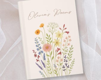 Poetry Journal, Personalized Wildflower Writing Notebook, Gift for Poets, Custom Name Poem Book, Floral Poetry Keepsake, Writer Gift