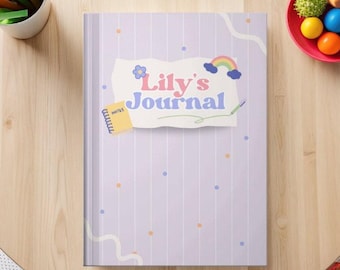 Personalised Kids Notebook | Custom Name School Journal, Rainbow Hearts, Birthday Gift for Girls Boys, Back to School, Children Stationery
