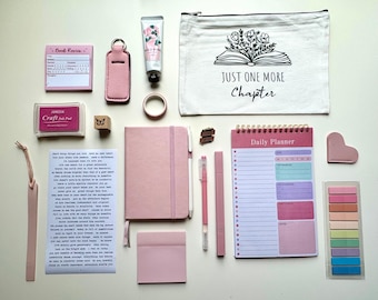 Pink Bookish Bundle - 17 Item Stationery Gift Set for Book Lovers - Journaling & Bookish Accessories