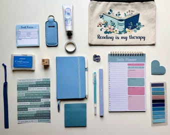 Blue Bookish Bundle - 17 Item Stationery Gift Set for Book Lovers - Journaling & Bookish Accessories